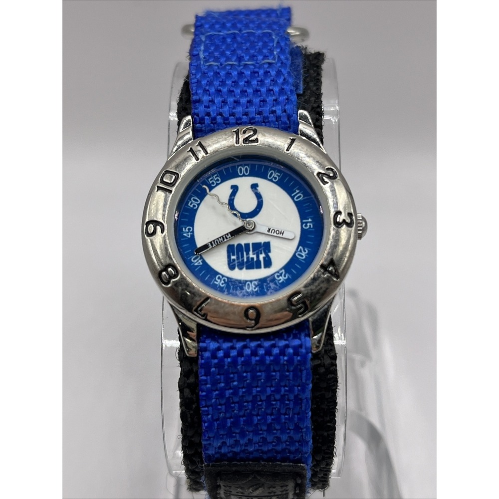 Indianapolis Colts NFL Kid's Quartz Watch‎ Blue Nylon Strap- New Battery